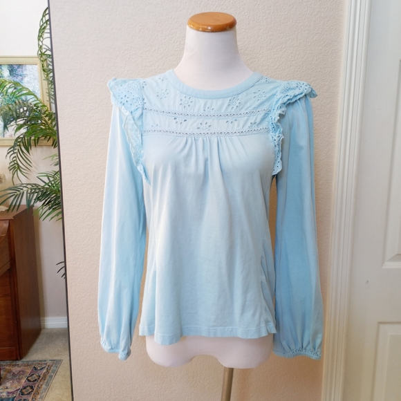 🤍 J. Crew light blue eyelet and ruffle detail long sleeve top - Picture 2 of 10